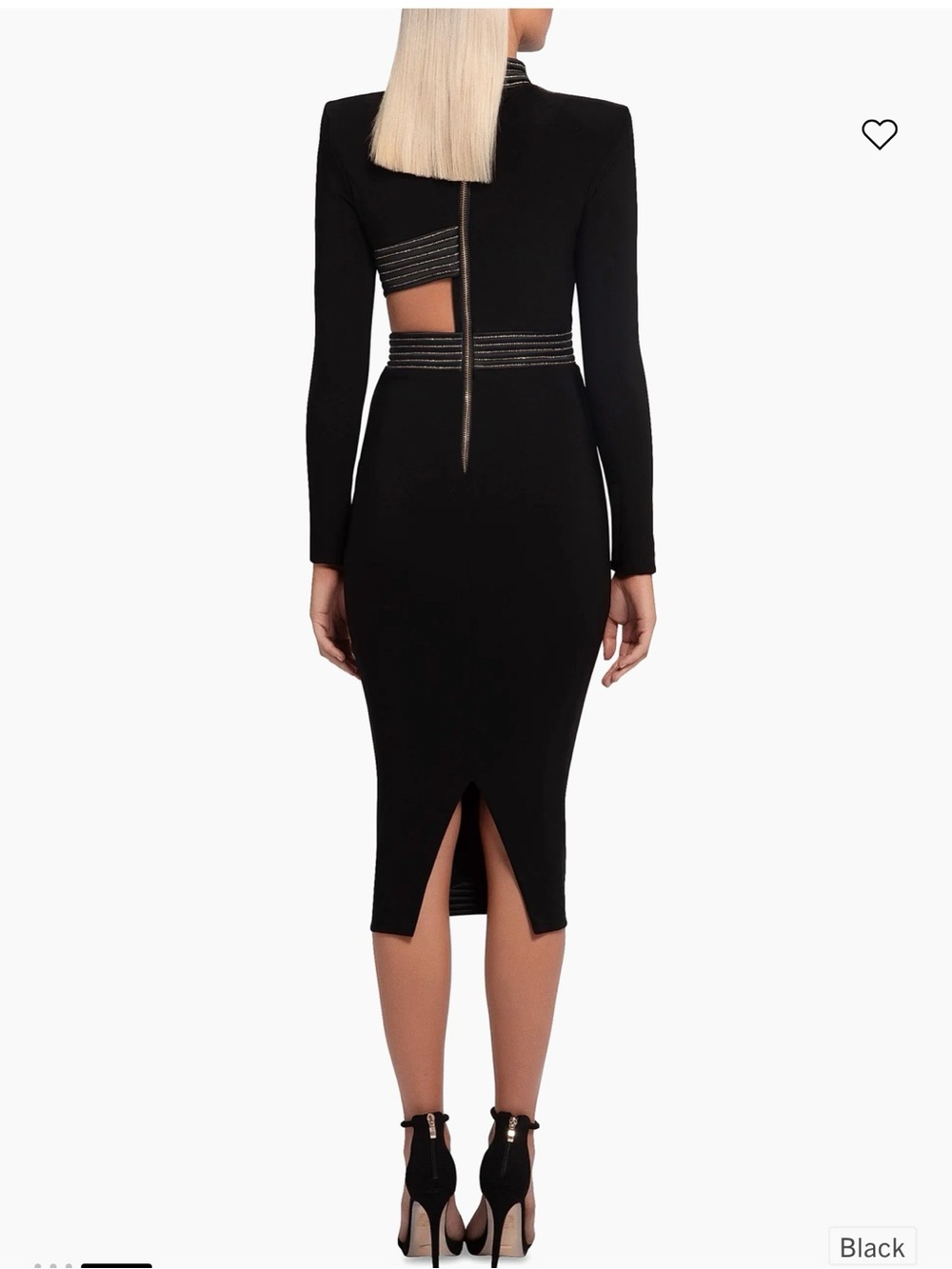 Zhivago Black Long Sleeve Midi Dress with Cutout and Embellished Waist